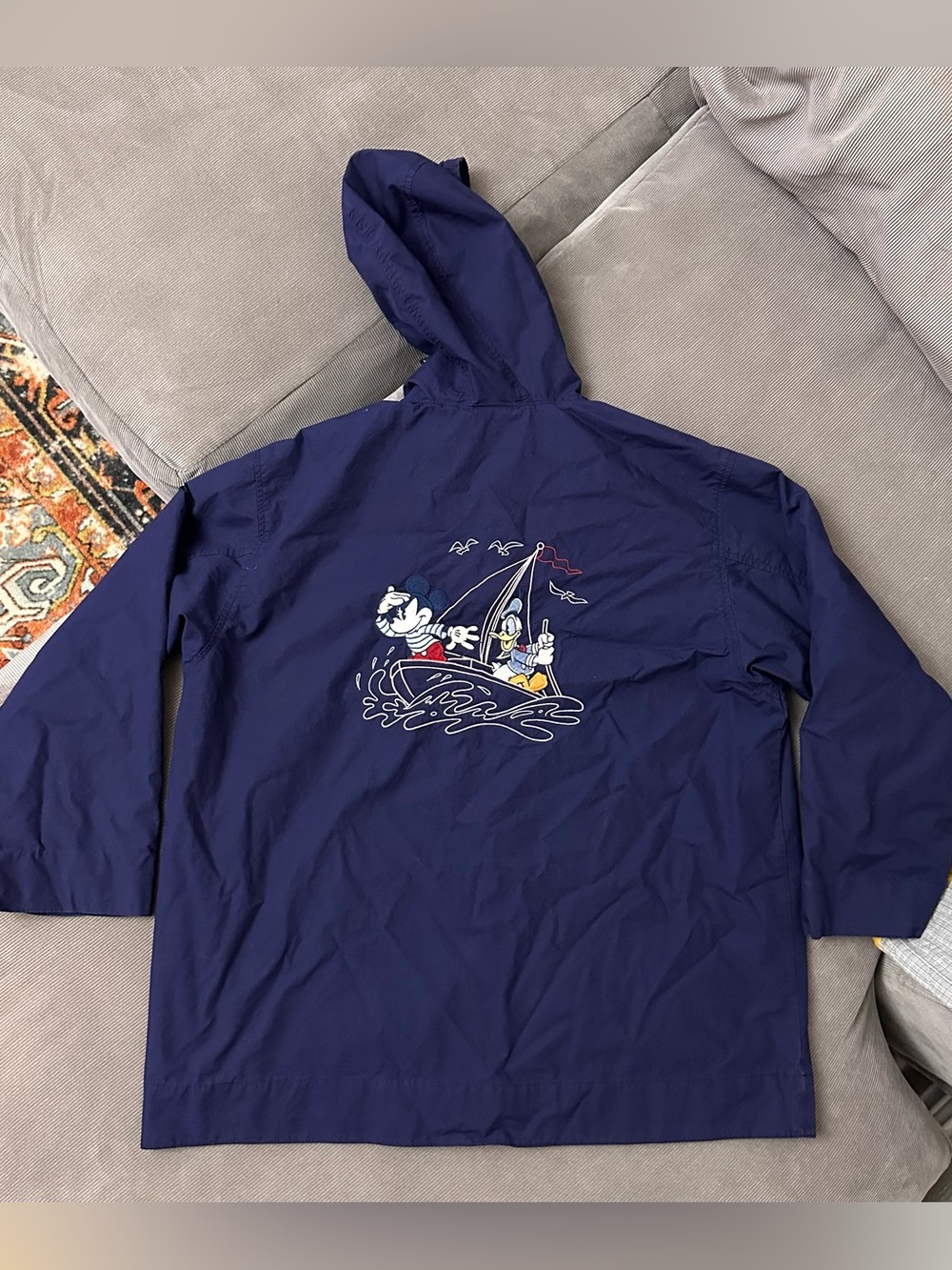 Disney Mickey Donald Duck Men Hooded Coat Jacket Sz S Blue Embroidered Full Zip